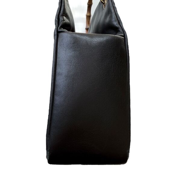 Vintage Gucci Bamboo Top Handle Bag Authentic – Black Leather, Peeling Interior - Picture 6 of 14